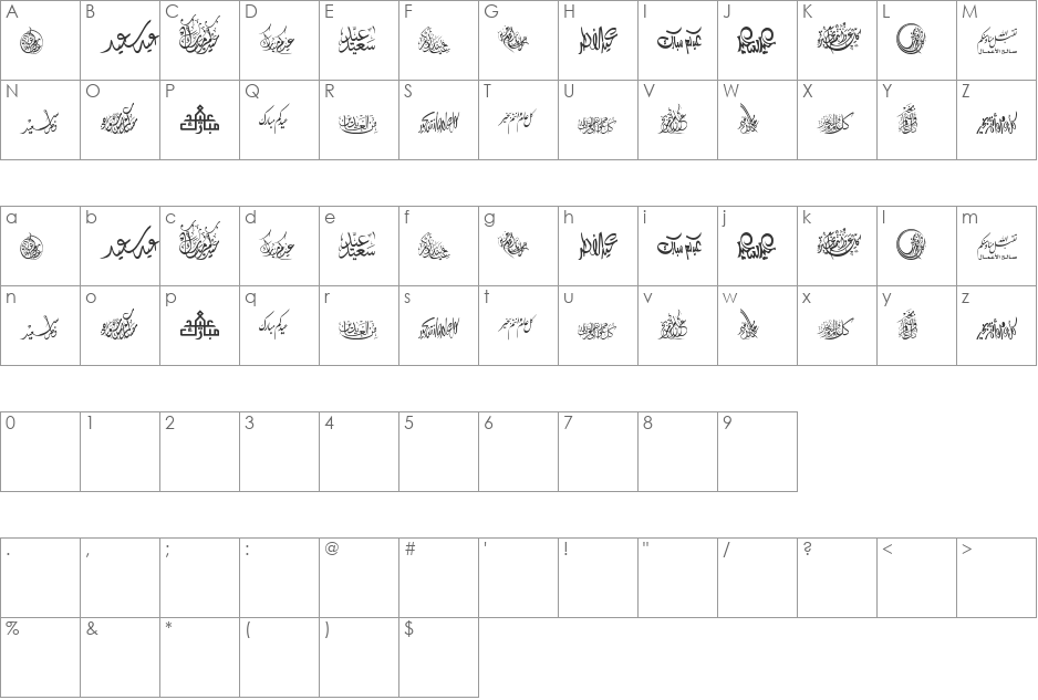 Felicitation_Arabic Feasts font character map preview