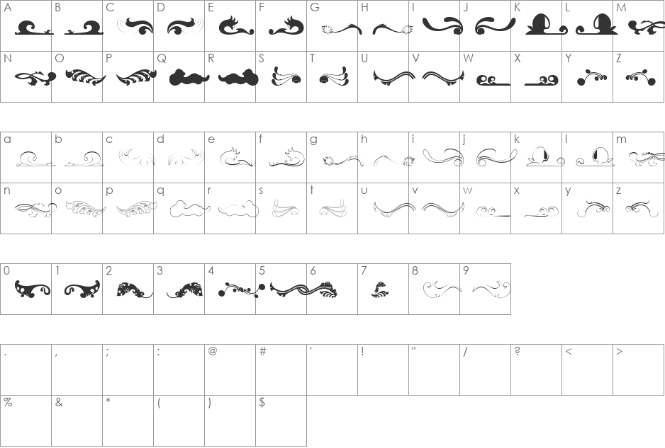 Felicity font character map preview