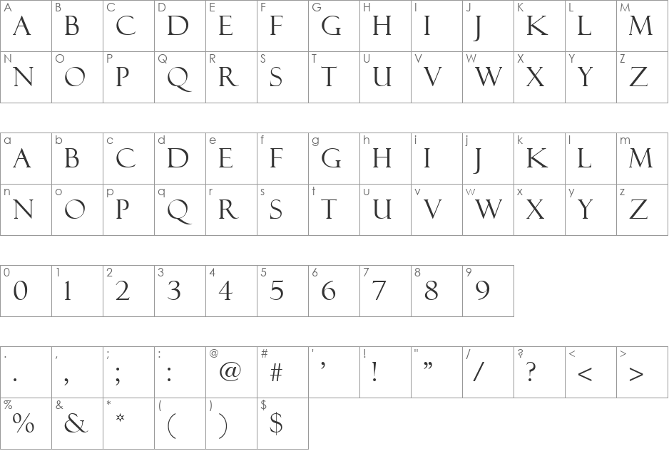 Felix Titling font character map preview