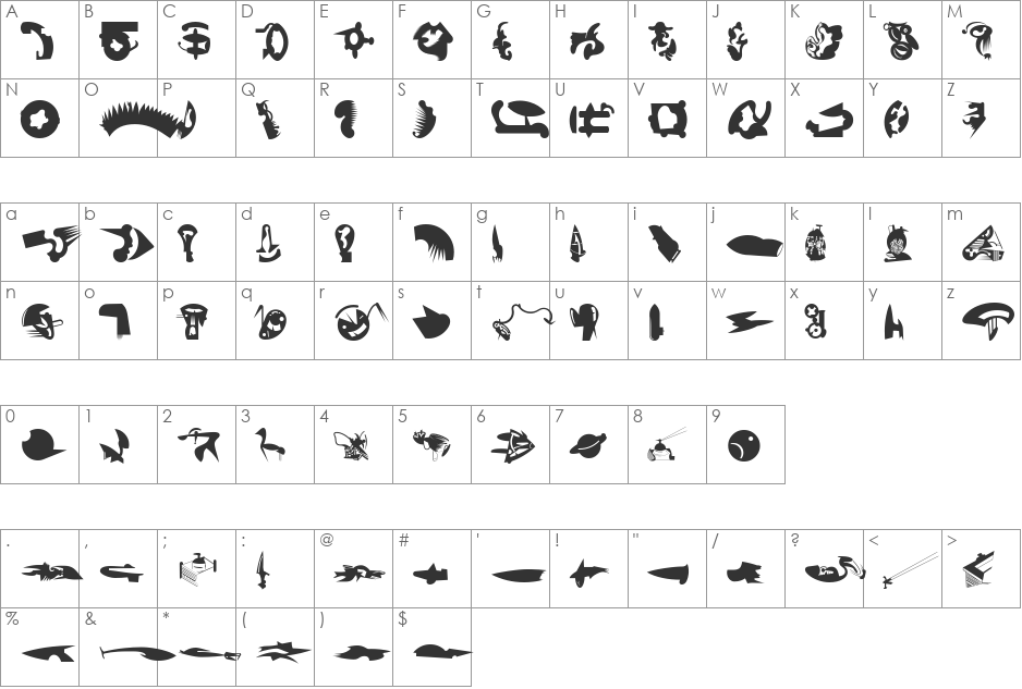 FellaPartsOne font character map preview