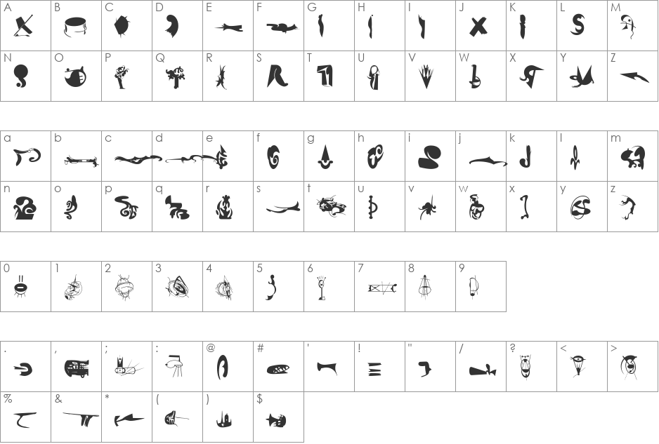 FellaPartsToo font character map preview