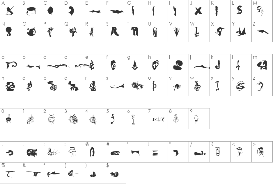 FellaPartsToo font character map preview