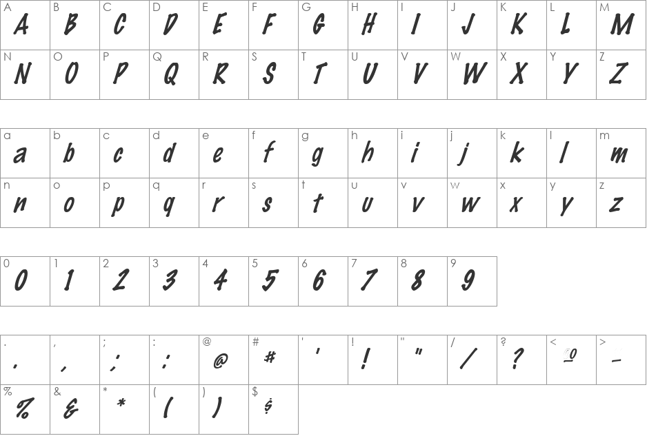 Felt font character map preview