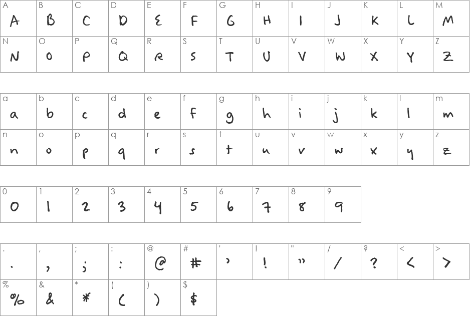 Felt Tip Woman font character map preview