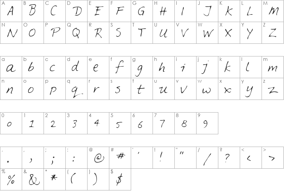 Feltpen font character map preview