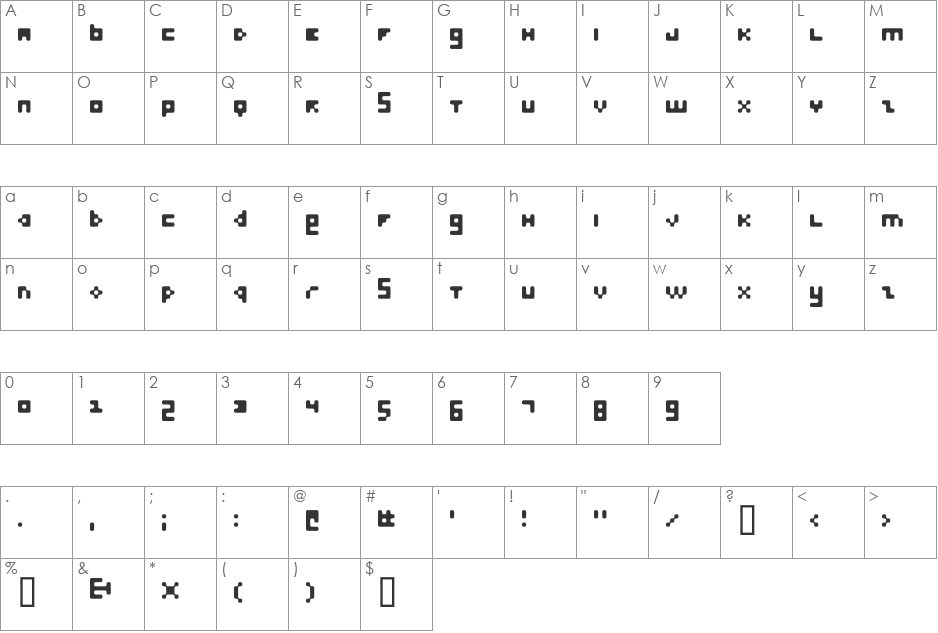 Felvetica font character map preview