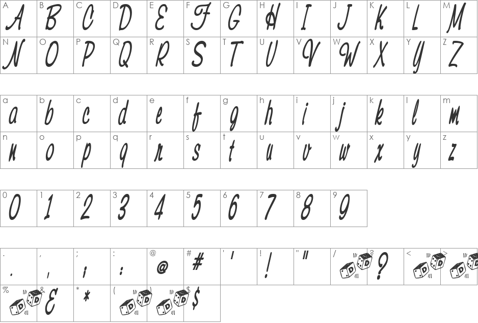 FemmeFatale font character map preview