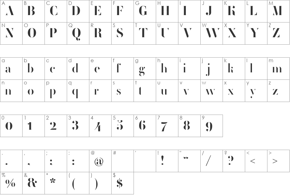 FEMORALIS font character map preview