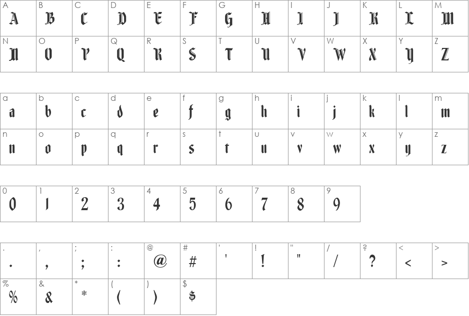 Fenwick Woodtype font character map preview