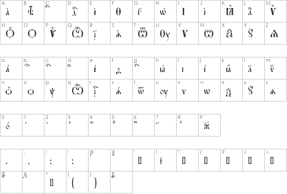 Feofan Ucs font character map preview