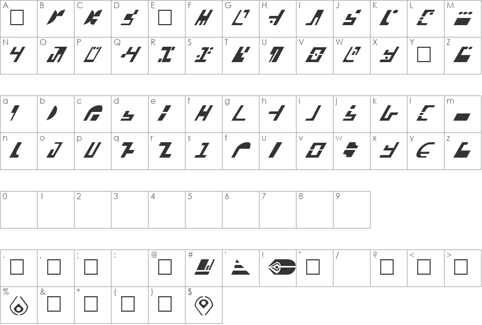 Ferengi-T Miller font character map preview