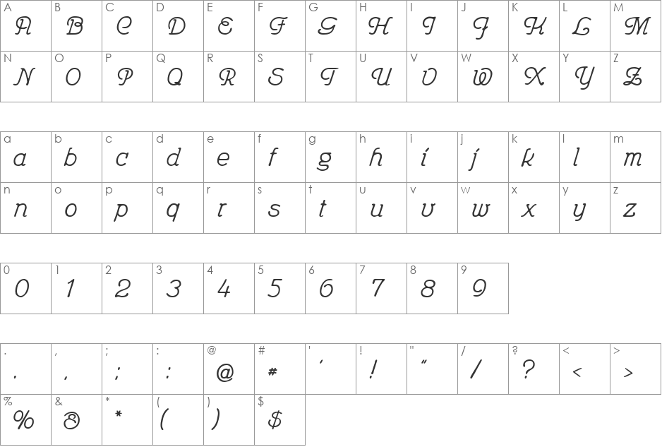 Feronia font character map preview