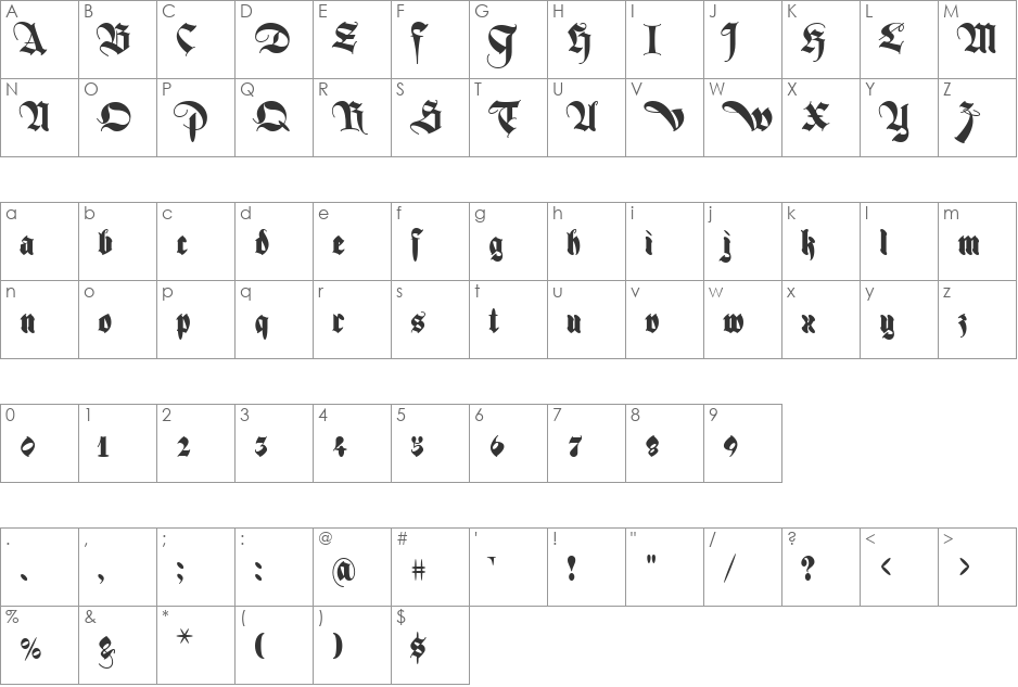 Ferox font character map preview