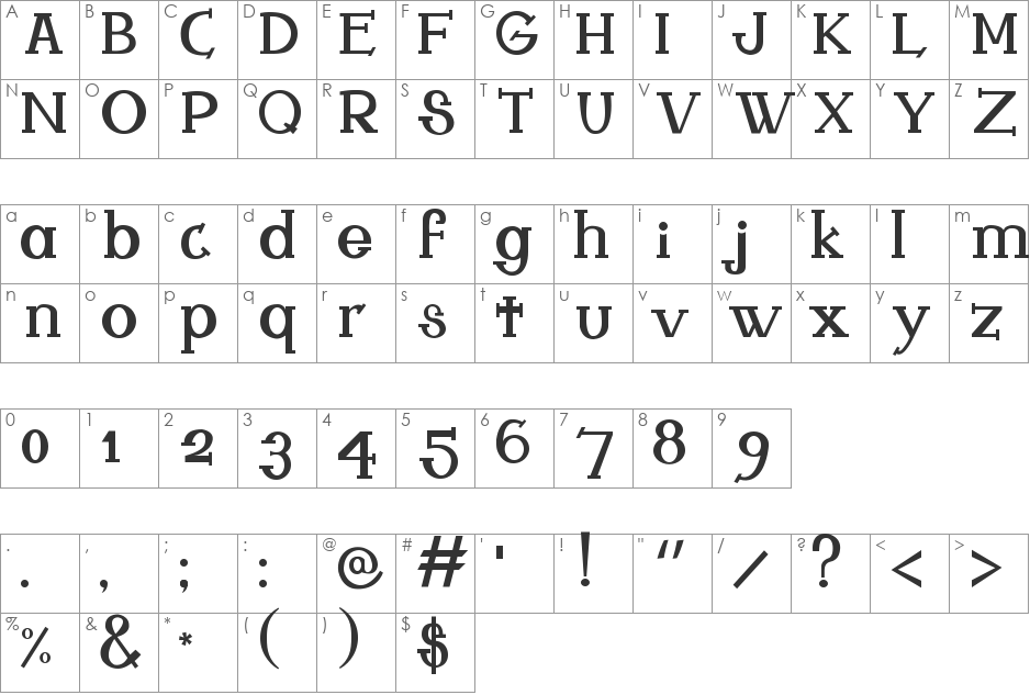 ferqui font character map preview