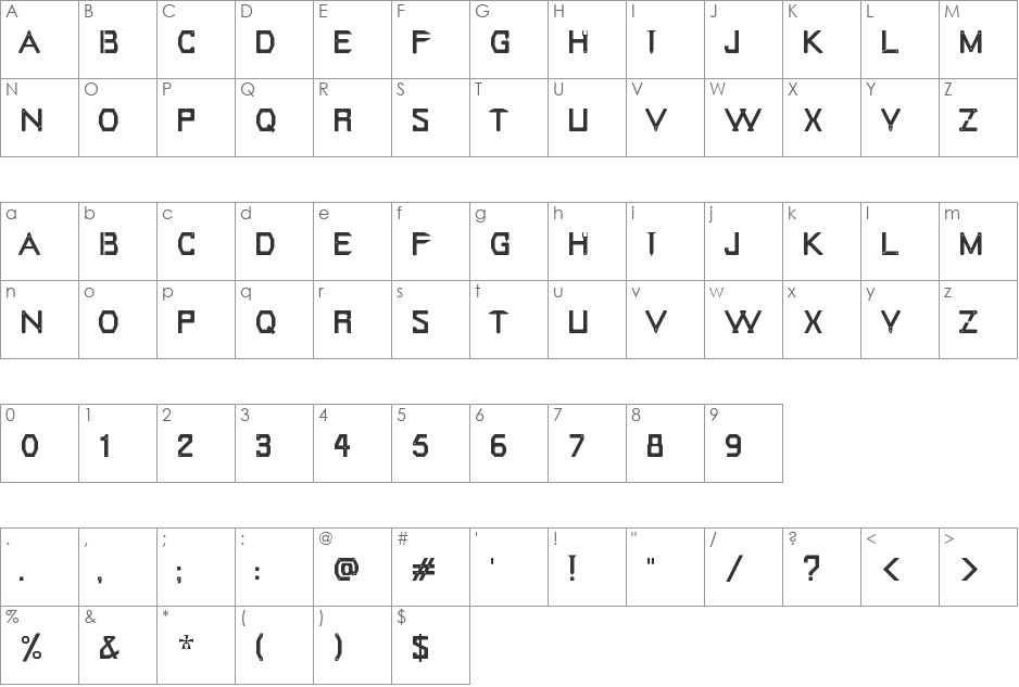 Ferrivetica font character map preview
