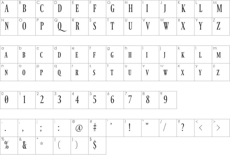 Ferrum font character map preview