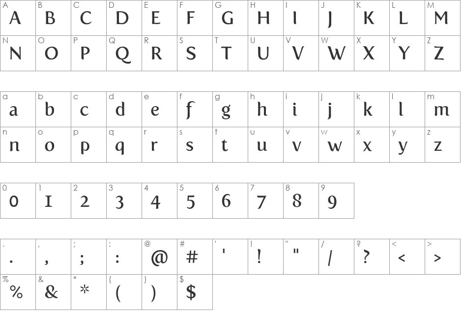 Fertigo font character map preview