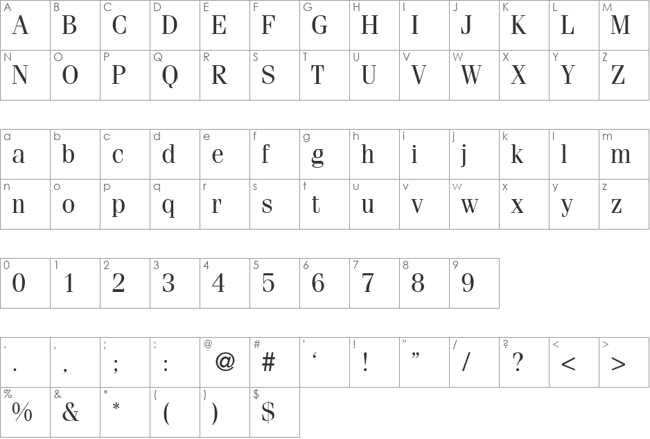 Fervent DB font character map preview