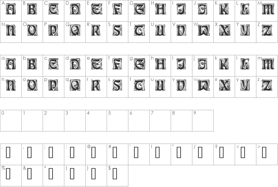 FestoonCapsSSK font character map preview