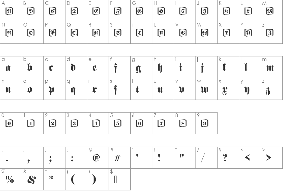 Fette Becker Fraktur Ini font character map preview