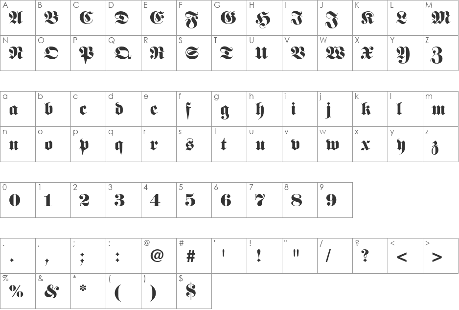 Fette Fraktur LT Std font character map preview