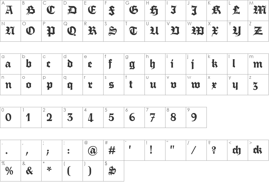 Fette Trump-Deutsch font character map preview