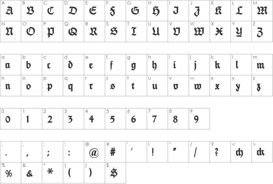 FetteThannhaeuser font character map preview
