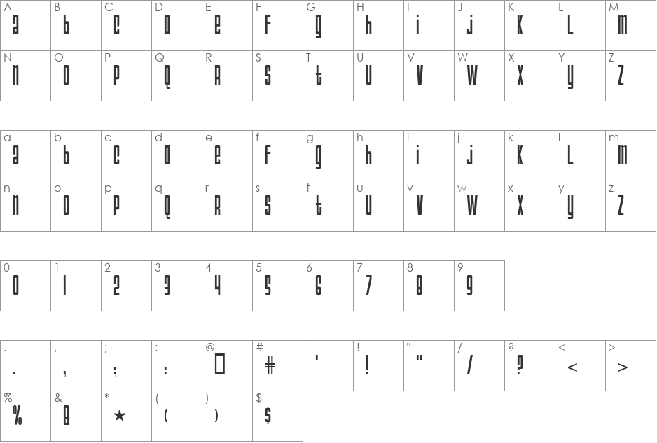 Anarchy font character map preview