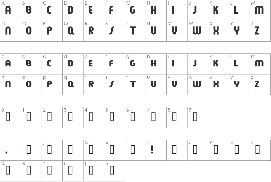 Feuerfeste font character map preview