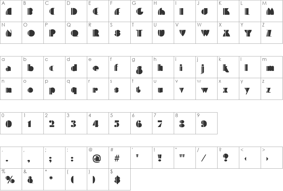 Feuilleton font character map preview