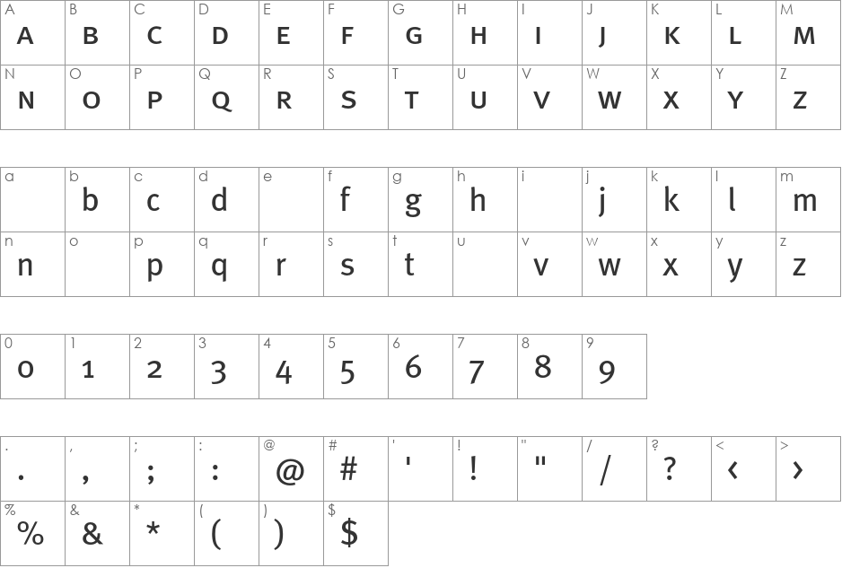 FF Mt font character map preview