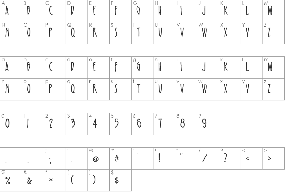 FF-Nosebleed font character map preview