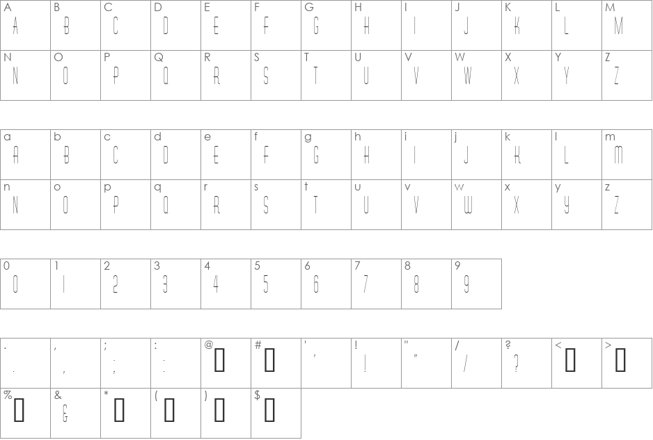 FfdHuxleyVertical font character map preview