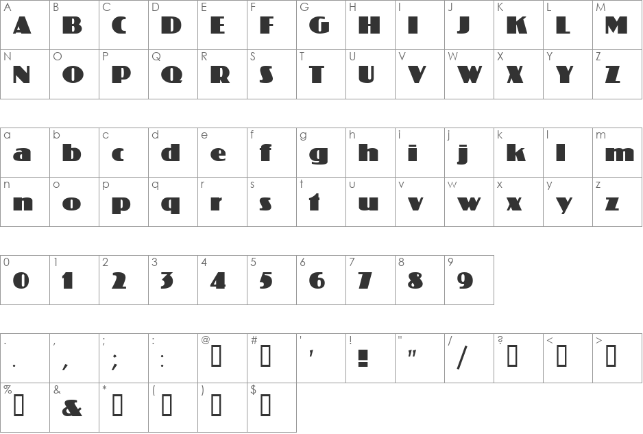 FfdKoloss font character map preview