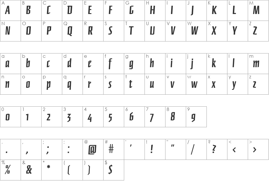 FFNewberlinBold font character map preview