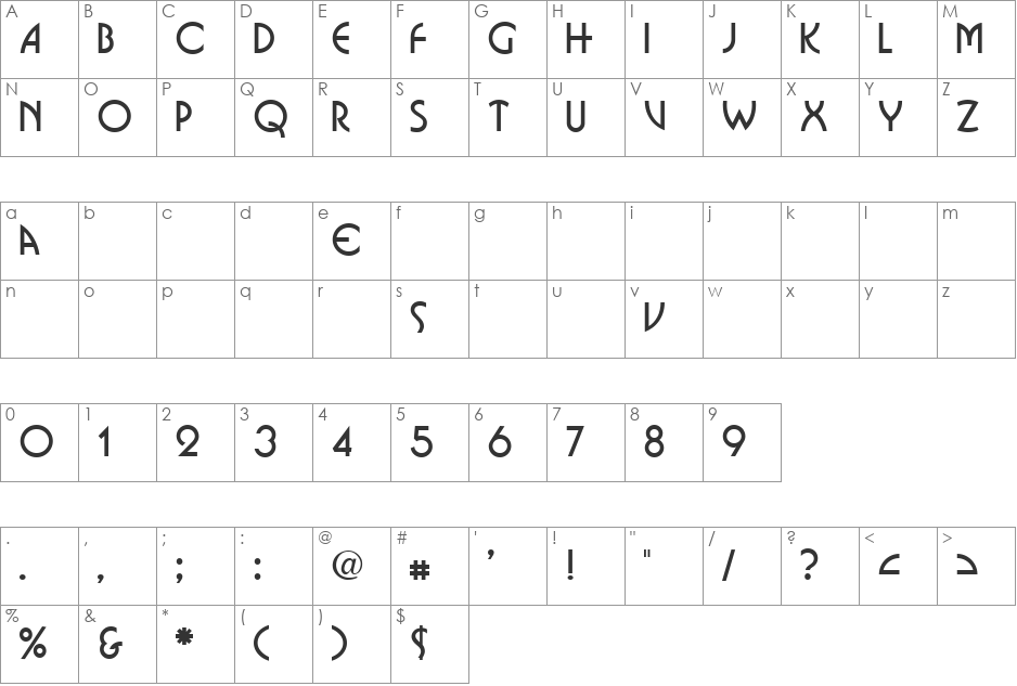 FFX Buster font character map preview