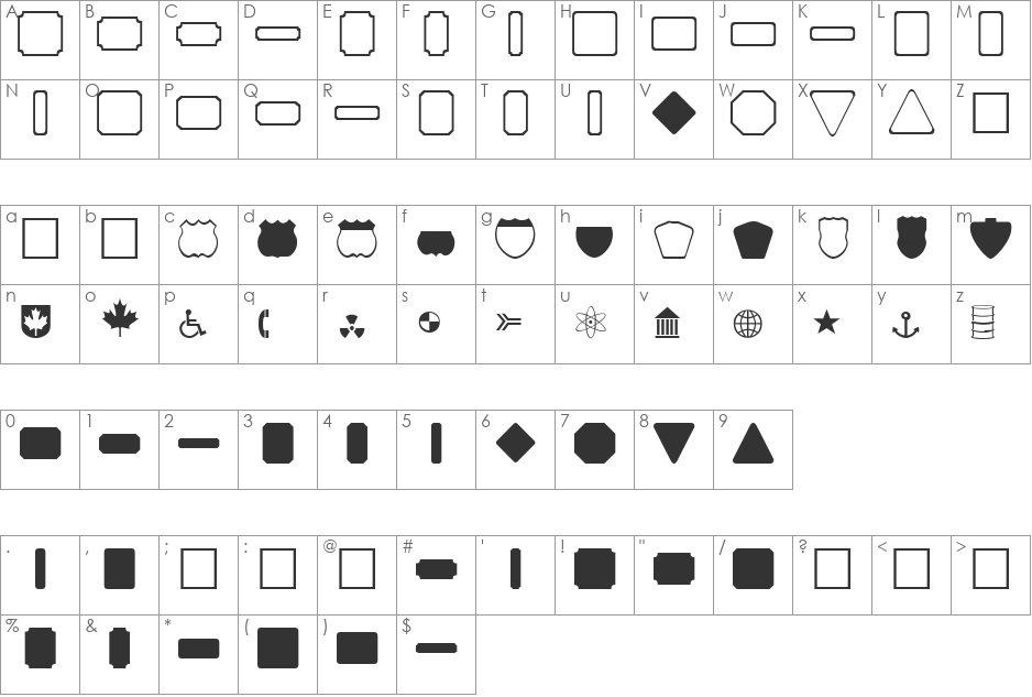 FFX Signs and Plaques font character map preview