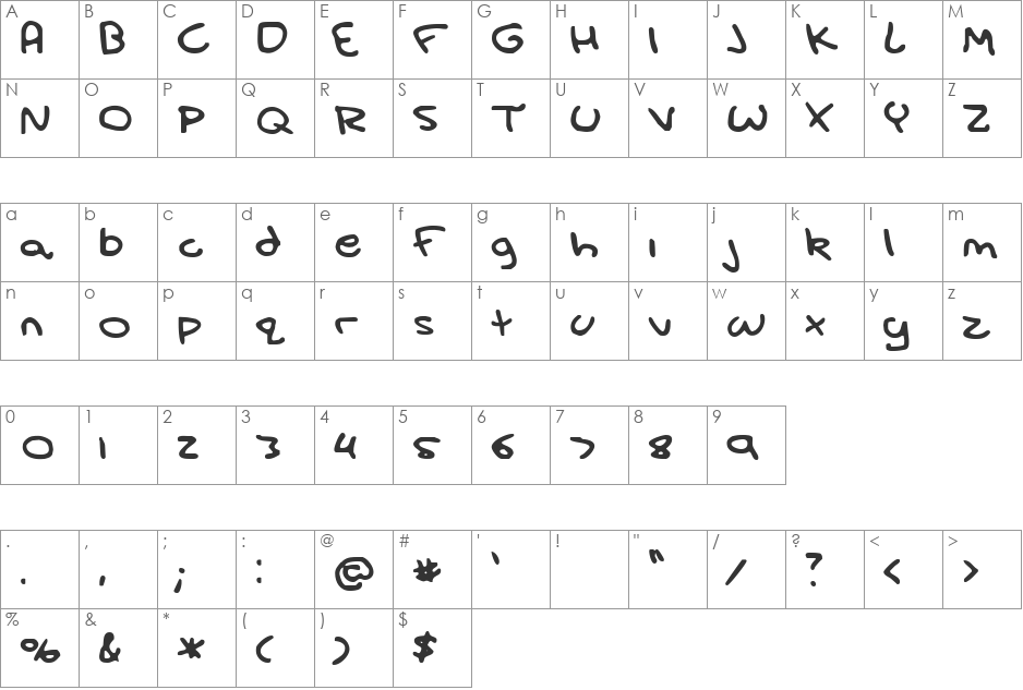 FG Aaron font character map preview