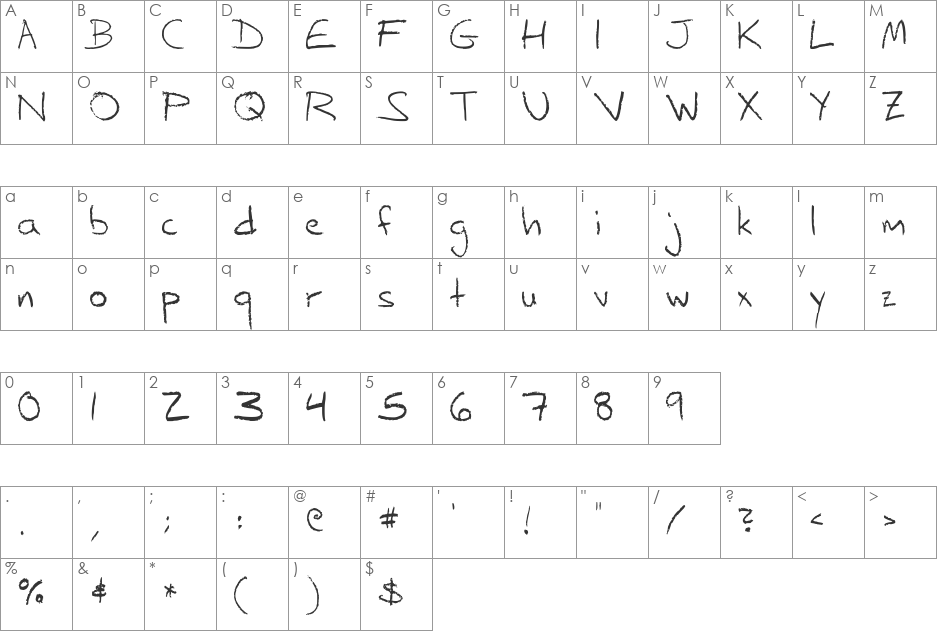 FG-pencil font character map preview