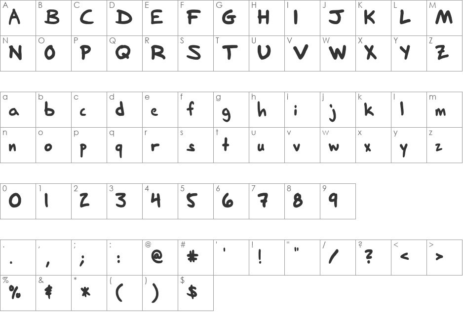 FG-roundtip font character map preview
