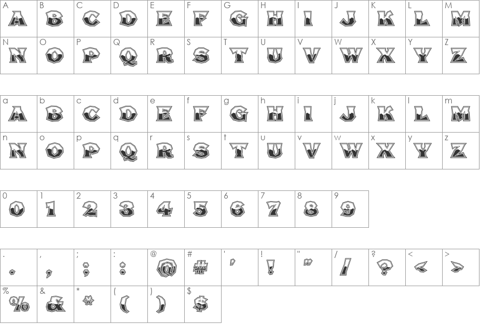 FHA Broken Gothic Busted NC font character map preview