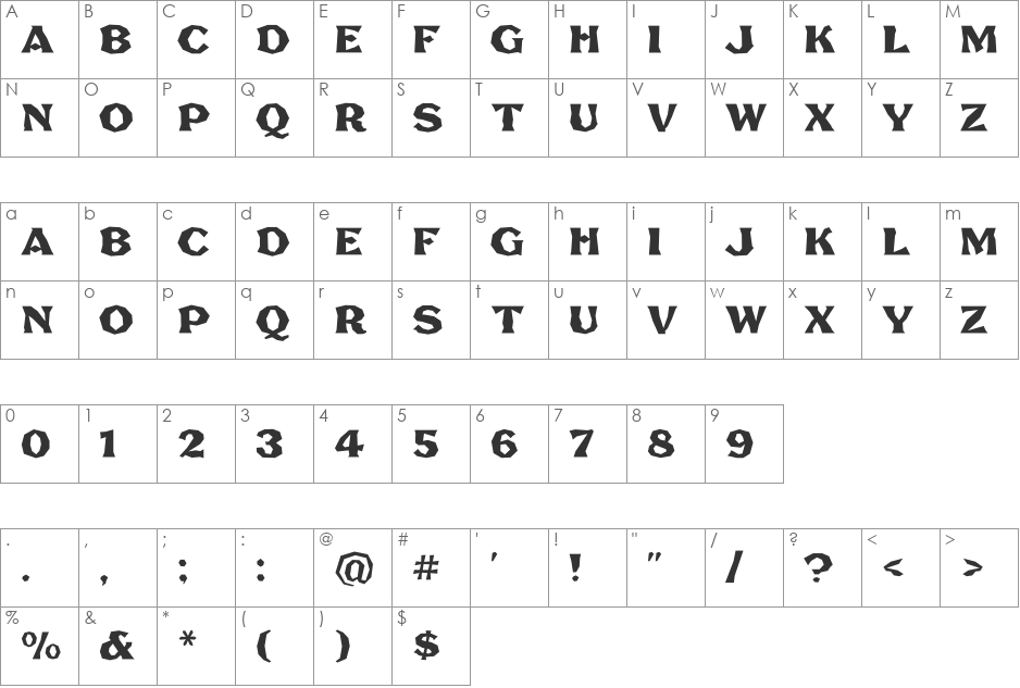 FHA Brokn Gothic BustdB NC font character map preview