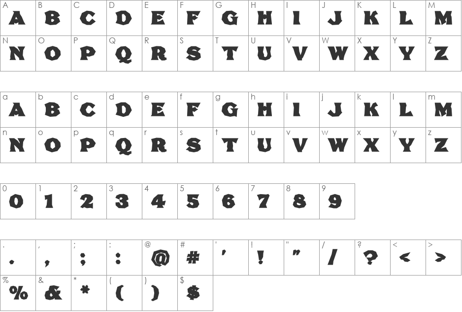 FHA Brokn Gothic BustdC NC font character map preview