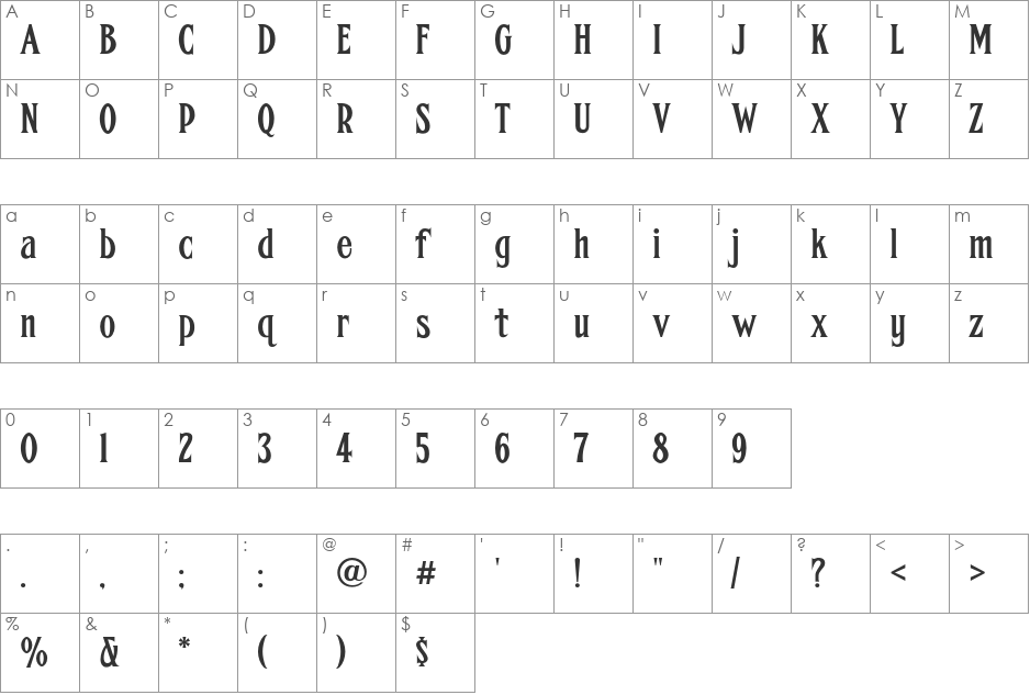 FHA Condensed French Shaded NC font character map preview