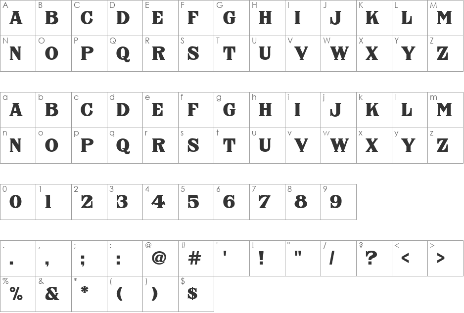 FHA Nicholson French NCV font character map preview