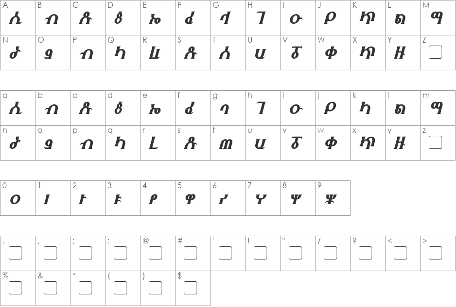 Fhokki font character map preview