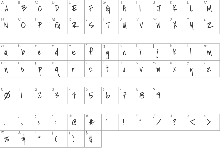 Fh_Nicole font character map preview