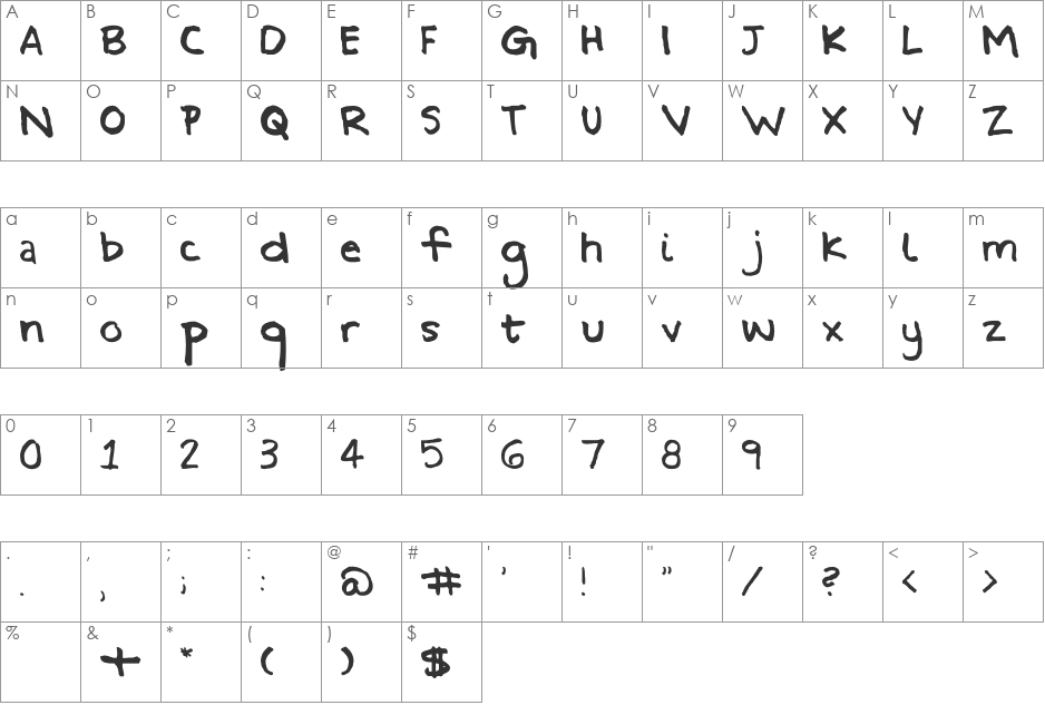 Fh_Sheena font character map preview