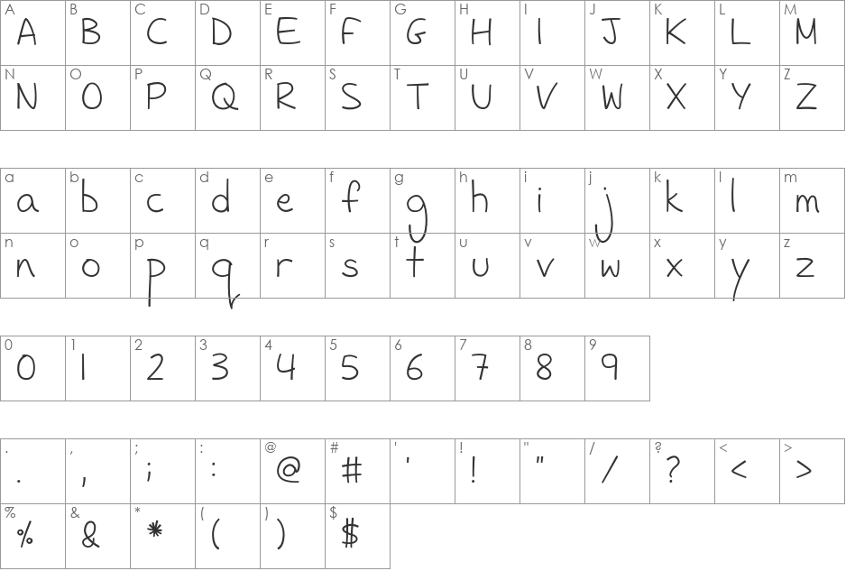 Fh_Sneaky font character map preview