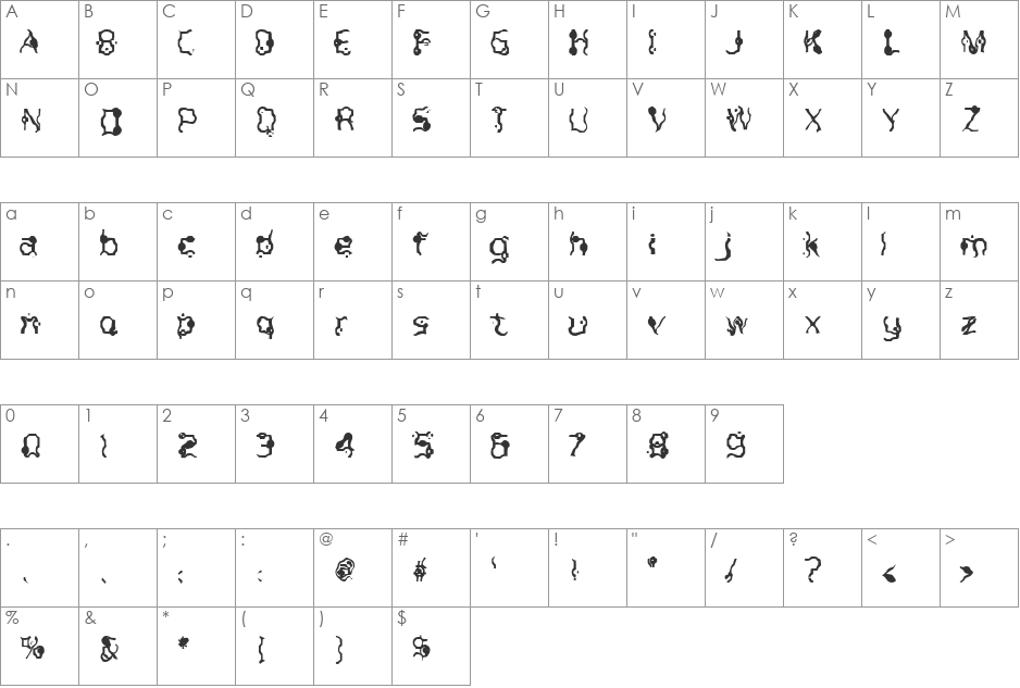 Fiddle font character map preview